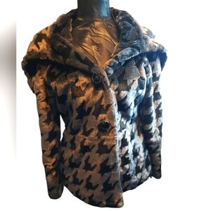DuMonde Faux Fur Stylish Houndstooth Women's Jacket Small